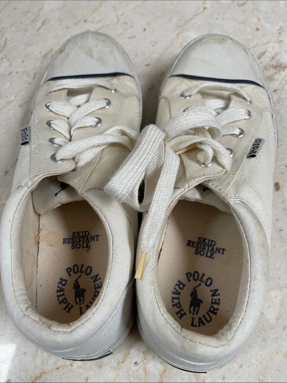 Polo by Ralph Lauren Cream Canvas Kids Lace-Up Sneakers